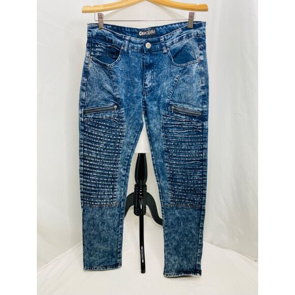 CR24 Men’s Jean’s Blue Denim Biker Skinny Denim Distillery Size 32 X 30 - Picture 2 of 7
